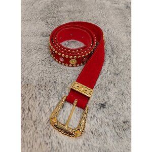 Gail Labelle Genuine Leather Rhinestone Studded Belt Red Western‎ Cowgirl Rodeo